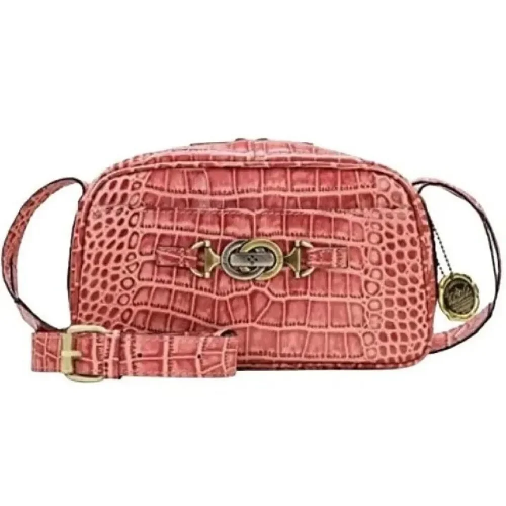 Patricia Nash Cerrisi Croco Embossed Leather Oval Crossbody Bag-Mauve-NWT-$189